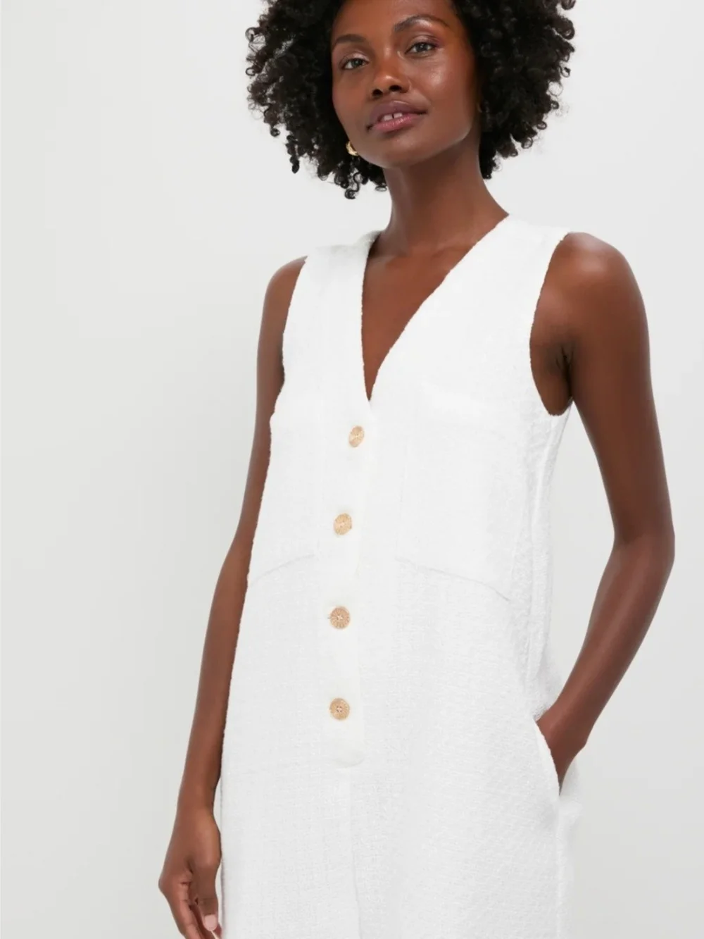 NWT Tuckernuck White Textured Myla Romper Sz M Gold Buttons Quiet Lux Old Money